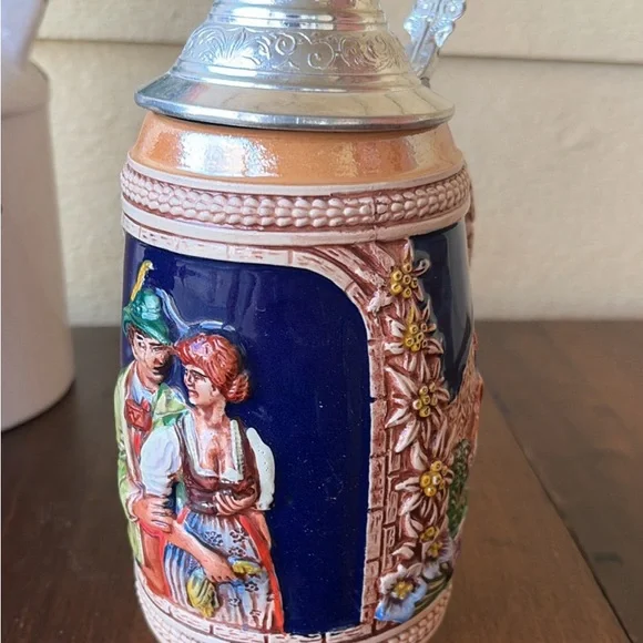 Gerz W. Germany Colorful Ceramic Beer Stein with Lid Man Groping Woman